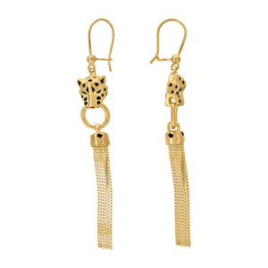 14KT Yellow Gold Womens Lion Head Chain Dangle Fancy Earrings