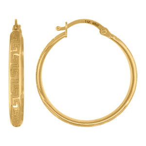 14kt Yellow Gold Womens Greek Huggie Hoop 25mm Earrings