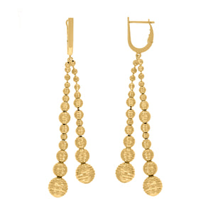 14kt Yellow Gold Womens Textured Beaded Dangle Earrings