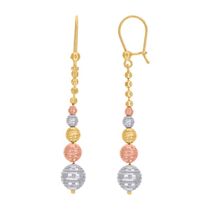 14kt Tri-color Gold Womens Textured Dangle Beaded Earrings