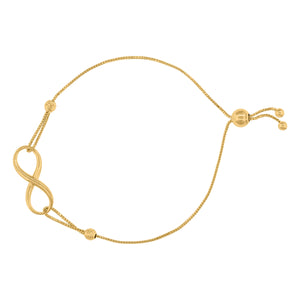 14kt Yellow Gold Womens Heart & Infinity Charm Adjustable Bolo Bracelet Size 9 Inches