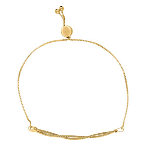 14kt Yellow Gold Womens Twisted Chain Link Mesh Adjustable Bolo Bracelet Size 9 Inches