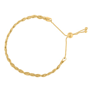 14kt Yellow Gold Womens Twisted Chain Link Braided Adjustable Bolo Bracelet Size 9 Inches