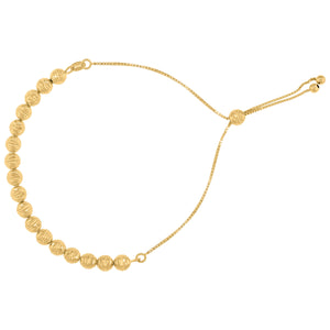 14kt Yellow Gold Womens Diamond-cut Beaded Link Adjustable Bolo Bracelet Size 10 Inches