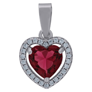 925 Sterling Silver Womens Red Cubic-Zirconia Heart Charm Pendant