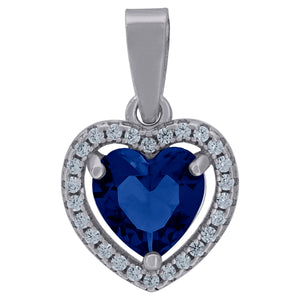 925 Sterling Silver Womens Royal Blue Cubic-Zirconia Heart Charm Pendant