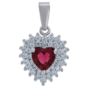 925 Sterling Silver Womens Red Cubic-Zirconia Heart Charm Pendant