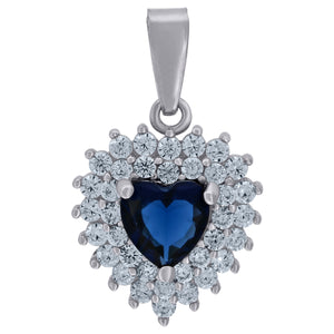 925 Sterling Silver Womens Royal Blue Cubic-Zirconia Heart Charm Pendant
