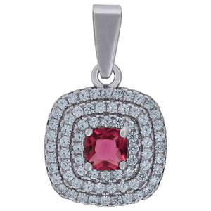 925 Sterling Silver Womens Red Cubic Zirconia Square Charm Pendant