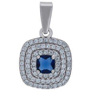 925 Sterling Silver Womens Royal Blue Cubic Zirconia Square Charm Pendant