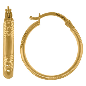14kt Yellow Gold Womens Textured Huggie Hoop 20mm Earrings