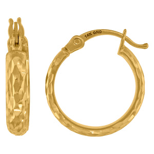 14kt Yellow Gold Womens Diamond-cut Huggie Hoop 15mm Earrings