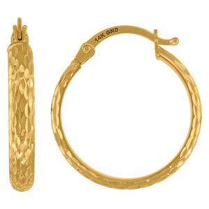 14kt Yellow Gold Womens Diamond-cut Huggie Hoop 20mm Earrings