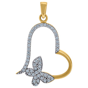 14kt Two-tone Gold Womens Cubic Zirconia Heart And Butterfly Charm Pendant