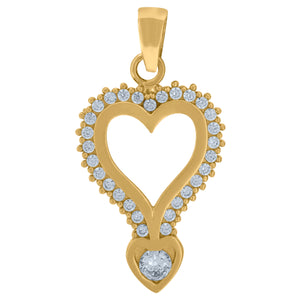 14kt Yellow Gold Womens Cubic Zirconia Double Heart Charm Pendant