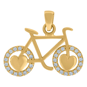 14kt Yellow Gold Womens Cubic Zirconia Bicycle Charm Fashion Pendant
