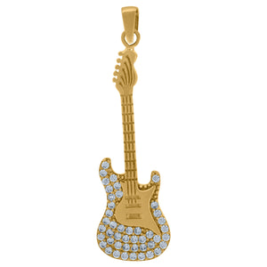 14kt Yellow Gold Womens Cubic Zirconia Guitar Music Charm Fashion Pendant