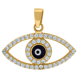 14kt Yellow Gold Womens Cubic Zirconia Evil Eye With Blue Enamel Charm Goodluck Pendant