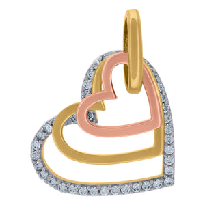 14kt Tri-color Gold Womens Cubic Zirconia Three Open Hearts Charm Pendant