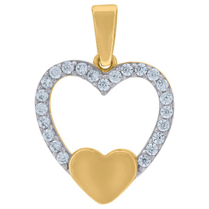 14kt Two-tone Gold Womens Cubic Zirconia Double Hearts Charm Pendant