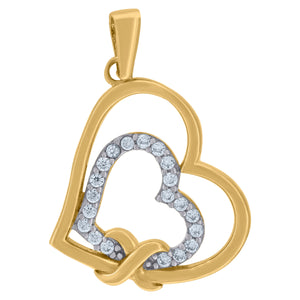 14kt Two-tone Gold Womens Cubic Zirconia Double Hearts Charm Pendant