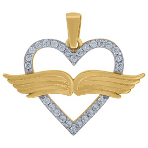14kt Two-tone Gold Womens Cubic Zirconia Heart Angel Wings Charm Pendant