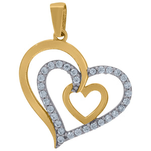 14kt Two-tone Gold Womens Cubic Zirconia Three Open Hearts Charm Pendant