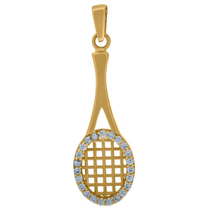 14kt Yellow Gold Unisex Cubic Zirconia Tennis Racquet Sport Charm Pendant