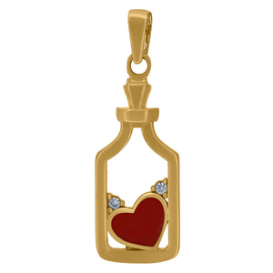 14kt Yellow Gold Womens Cubic Zirconia Love Portion Heart In Bottle With Red Enamel Charm Pendant