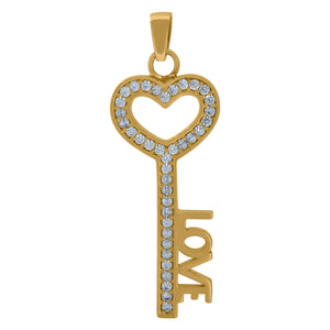 14kt Yellow Gold Womens Cubic Zirconia Love Key To My Heart Charm Pendant