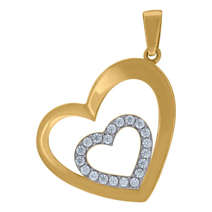 14kt Two-tone Gold Womens Cubic Zirconia Polished Finish Double Hearts Charm Pendant