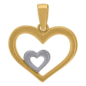 14kt Two-tone Gold Womens Polished Finish Double Hearts Charm Pendant