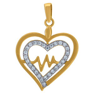 14kt Two-tone Gold Womens Cubic Zirconia Double Heart Heartbeat Charm Pendant
