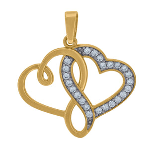 14kt Two-tone Gold Womens Cubic Zirconia Double Heart Charm Pendant
