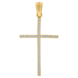 14kt Yellow Gold Unisex Cubic Zirconia Cross Religious Charm Pendant