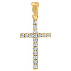 14kt Yellow Gold Unisex Cubic Zirconia Cross Religious Charm Pendant
