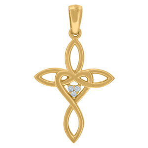 14kt Yellow Gold Womens Cubic Zirconia Infinity Heart Cross Religious Charm Pendant
