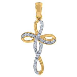 14kt Two-tone Gold Womens Cubic Zirconia Infinity Cross Religious Charm Pendant