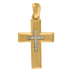 14kt Yellow Gold Unisex Cubic Zirconia Cross Religious Charm Pendant