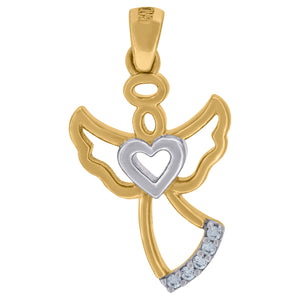 14kt Two-tone Gold Womens Cubic Zirconia Angel With Heart Charm Pendant