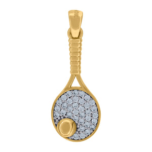 14kt Two-tone Gold Unisex Cubic Zirconia Tennis Racquet Ball Sport Charm Pendant