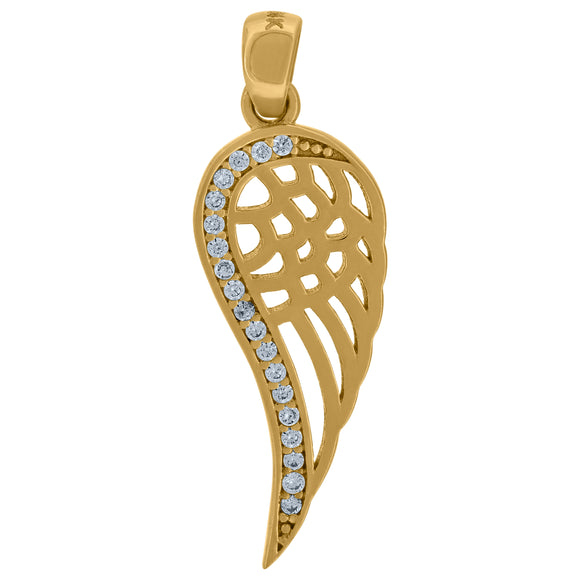 14kt Yellow Gold Womens Cubic Zirconia Angel Wing Charm Pendant
