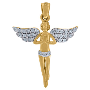 14kt Two-tone Gold Womens Cubic Zirconia Praying Angel Charm Pendant