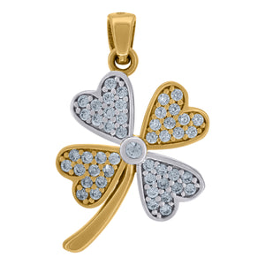 14kt Two-tone Gold Womens Cubic Zirconia Clover Charm Goodluck Pendant