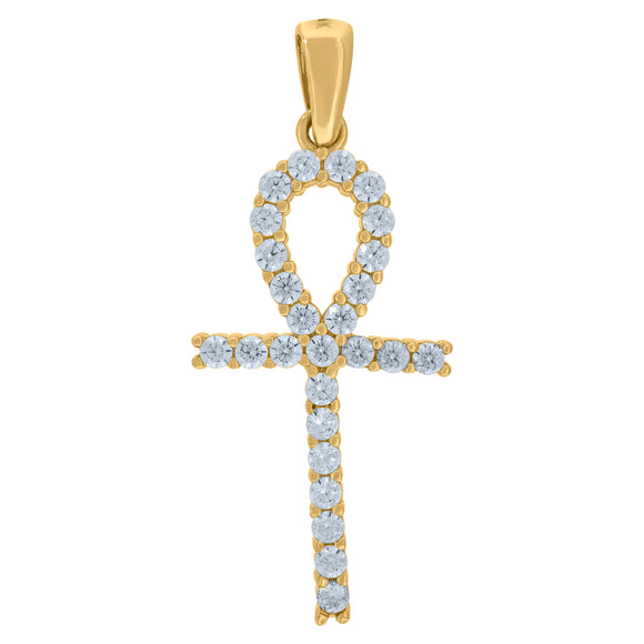 14kt Yellow Gold Unisex Cubic Zirconia Ankh Cross Religious Charm Pendant