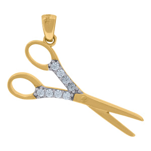 14kt Two-tone Gold Womens Cubic Zirconia Scissor Charm Pendant