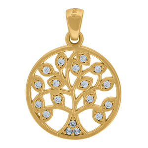 14kt Yellow Gold Womens Cubic Zirconia Tree Of Life Charm Goodluck Pendant