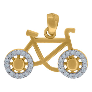 14kt Two-tone Gold Womens Cubic Zirconia Bicycle Charm Fashion Pendant