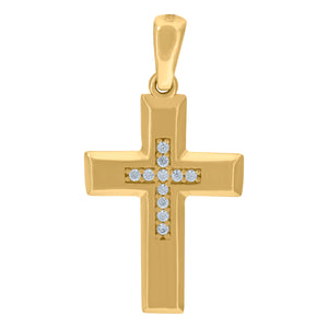 14kt Yellow Gold Unisex Cubic Zirconia Cross Religious Charm Pendant