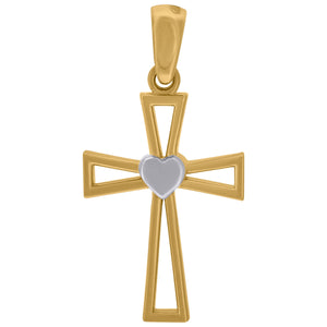 14kt Two-tone Gold Unisex Polished Finish Heart Cross Religious Charm Pendant
